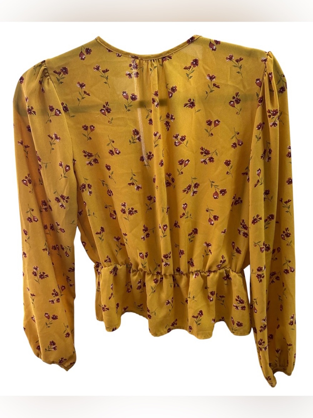 Hippie Rose Women Med long-sleeve Mustard yellow floral blouse, V-neck,pendulum - Picture 2 of 8